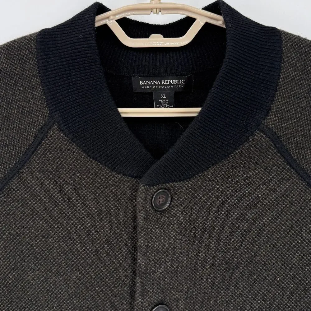 Banana Republic Mens Wool Birdseye Sweater Bomber Jacket Size XL